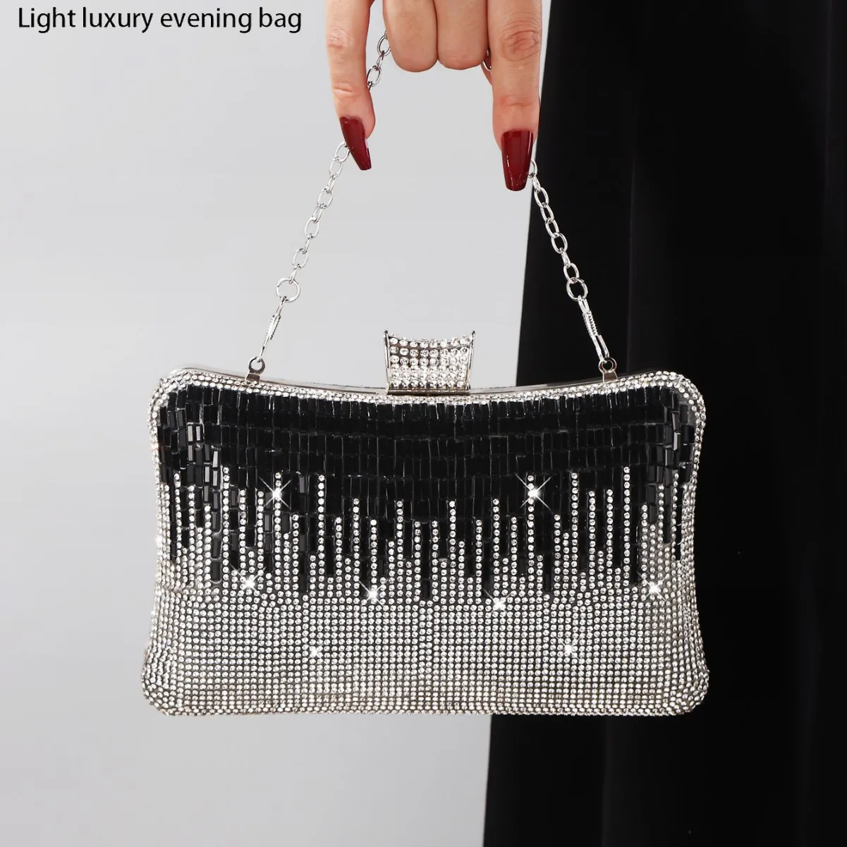 

Faionable Diamond Embedded Dinner Bag Vertical Striped Bla White Crossbody Pillow Handbag Women's Bag Hard ell Square S...