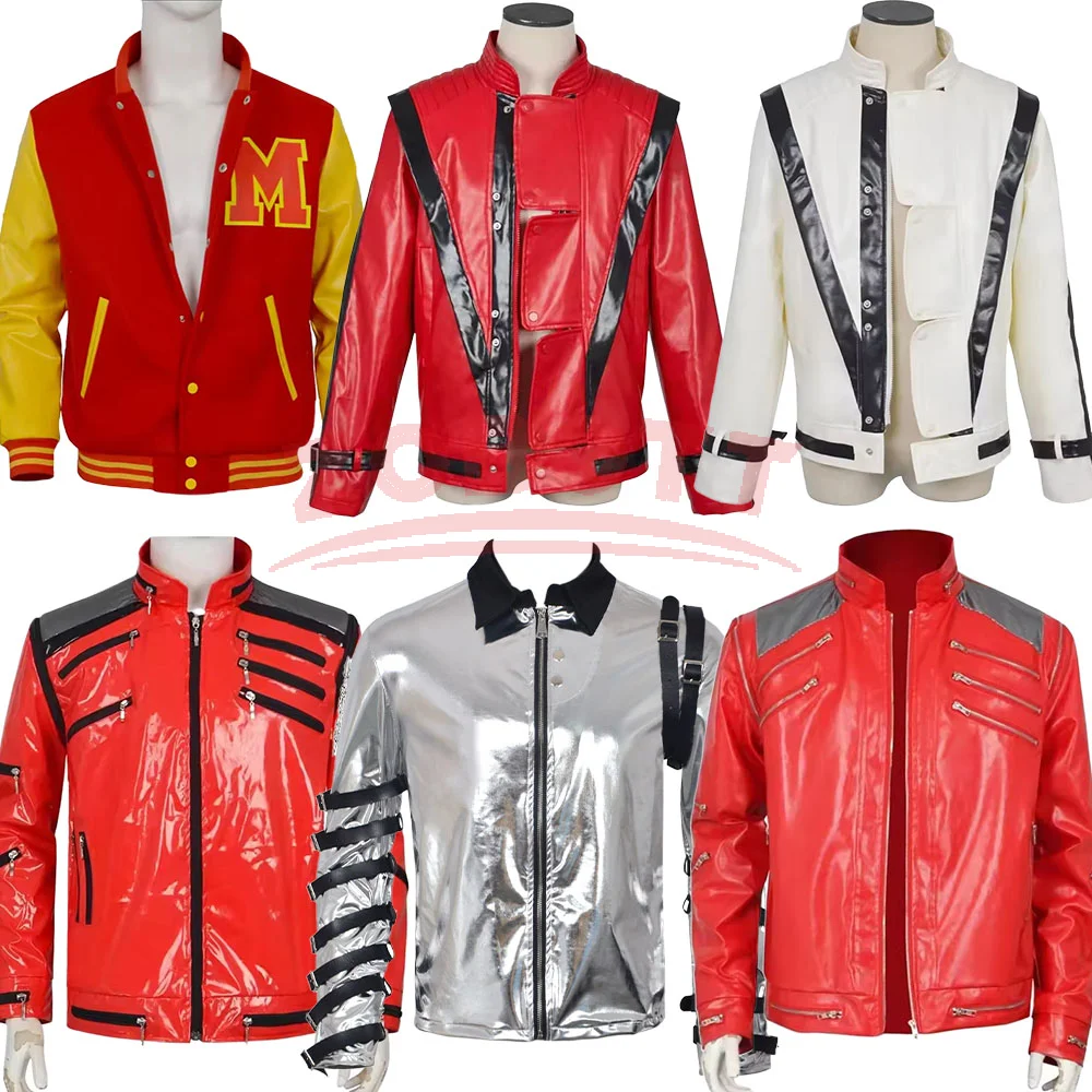 Costume de cosplay classique Michael Pop avec veste rouge et fermetures éclair, finitions noires, tenue de scène pour homme, Pâques
