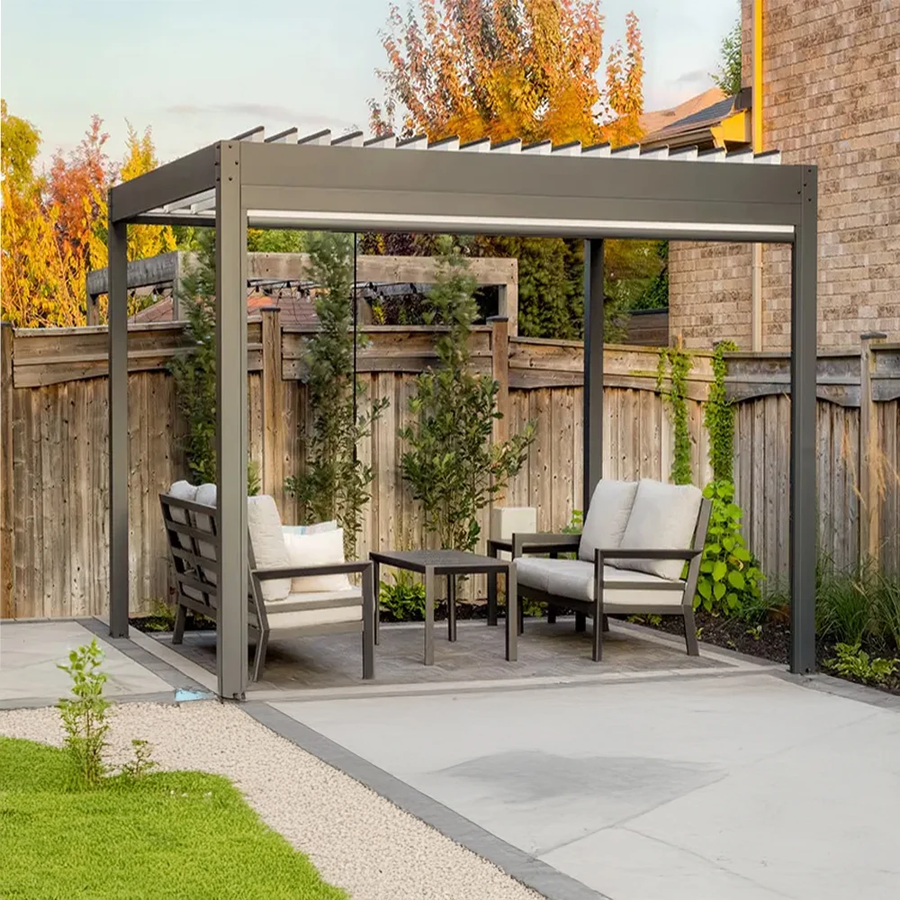 Aluminum  Pergola 3x4m Motorized  Outdoor Beach Swimming Pool Gazebos Alloy Rain Protection Aluminum Shutter