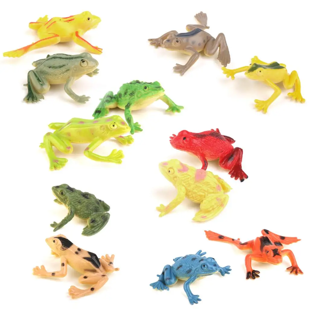 12 Pieces Mini Frog Figures Toys Plastic Animal Model Gag Toys for Kids Favors Educational Toys