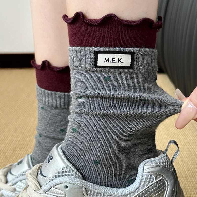 

Носки в горошек с оборками, дышащие повседневные хлопковые носки в горошек, удобные японские модные носки Kawaii в стиле Харадзюку