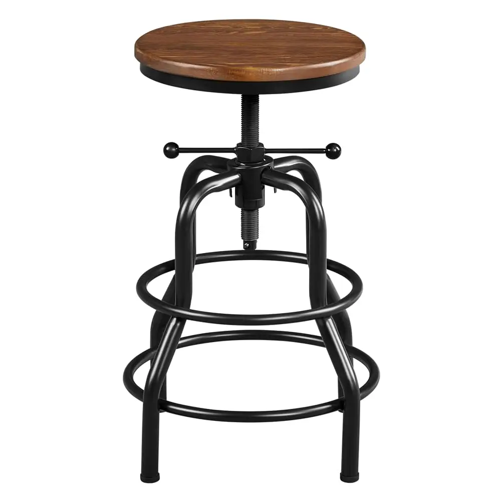 

Industrial Bar Stool Vintage Counter Rustic Counter Height Metal Bar Stool Adjustable with Round Wood Seat Kitchen/Dining/Cafe C