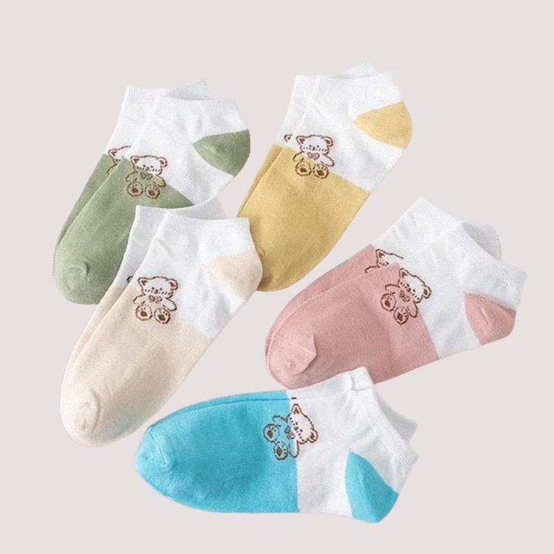 5/10 Pairs High Quality Women's Short Socks Fashion Low-top Summer Thin Ins Low Cut Socks New Cute Bear Casual Cotton Boat Socks