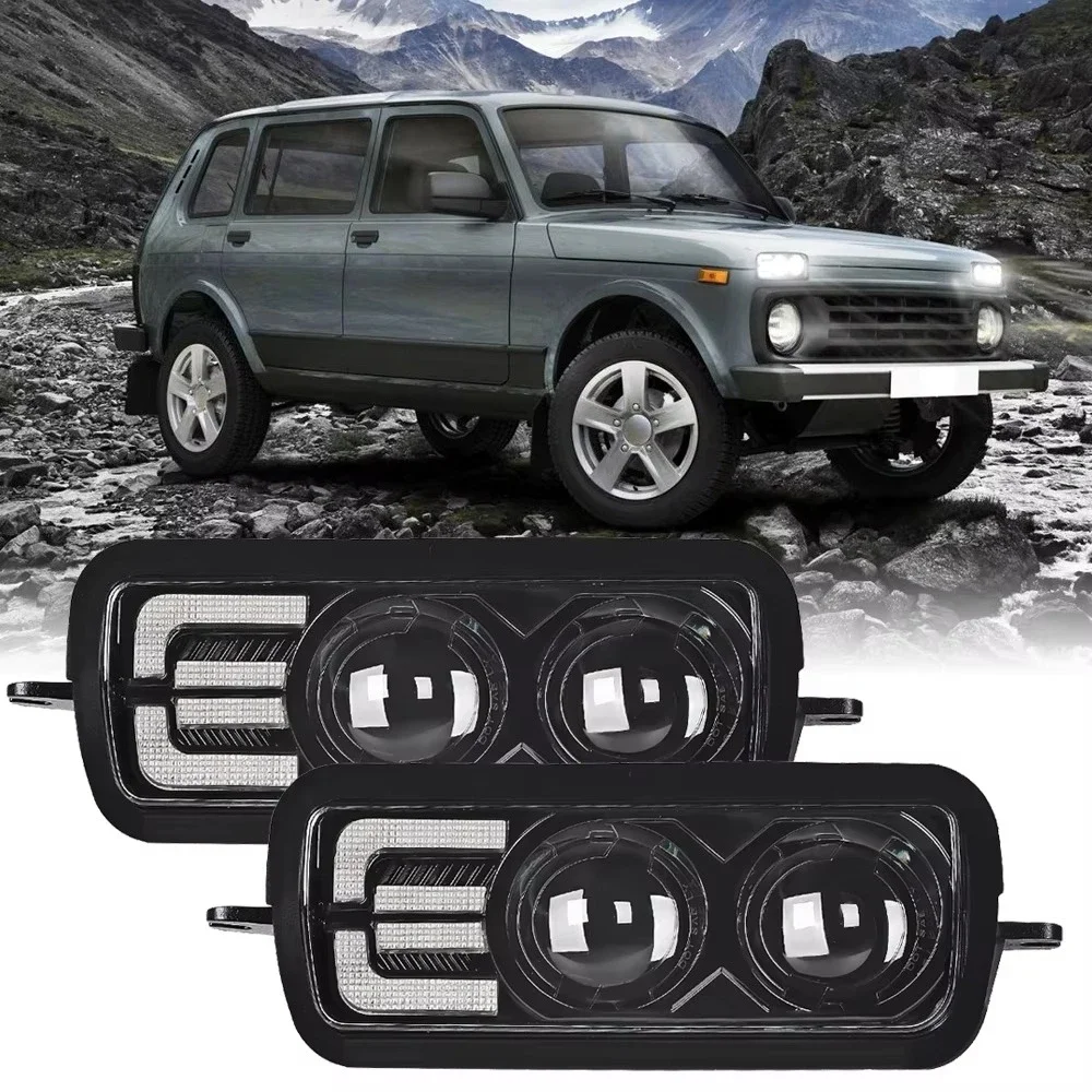 for Lada 4x4 Urban Niva 1995-2019 New Arrival Car Led Fog Lamp 6000 Lumens 100W Fog Lights DRL Amber Turning Signal Accessories