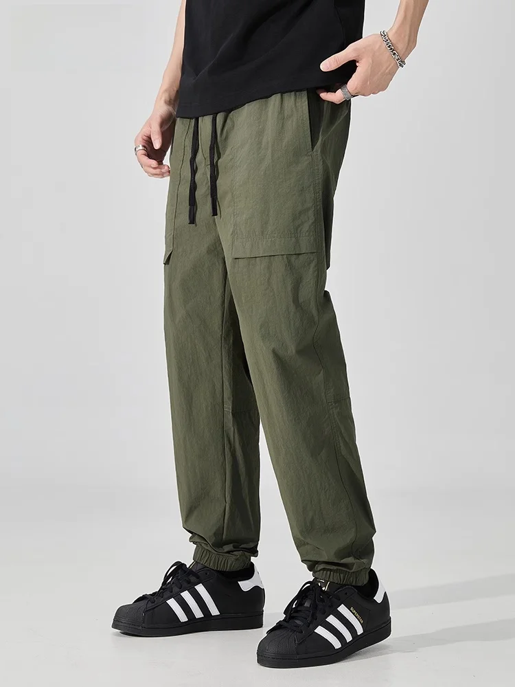 

Loose Fit Summer Thin Sport Long Pants American Retro Workwear Trousers for Men Casual Loose Cuffed Leisure Pants