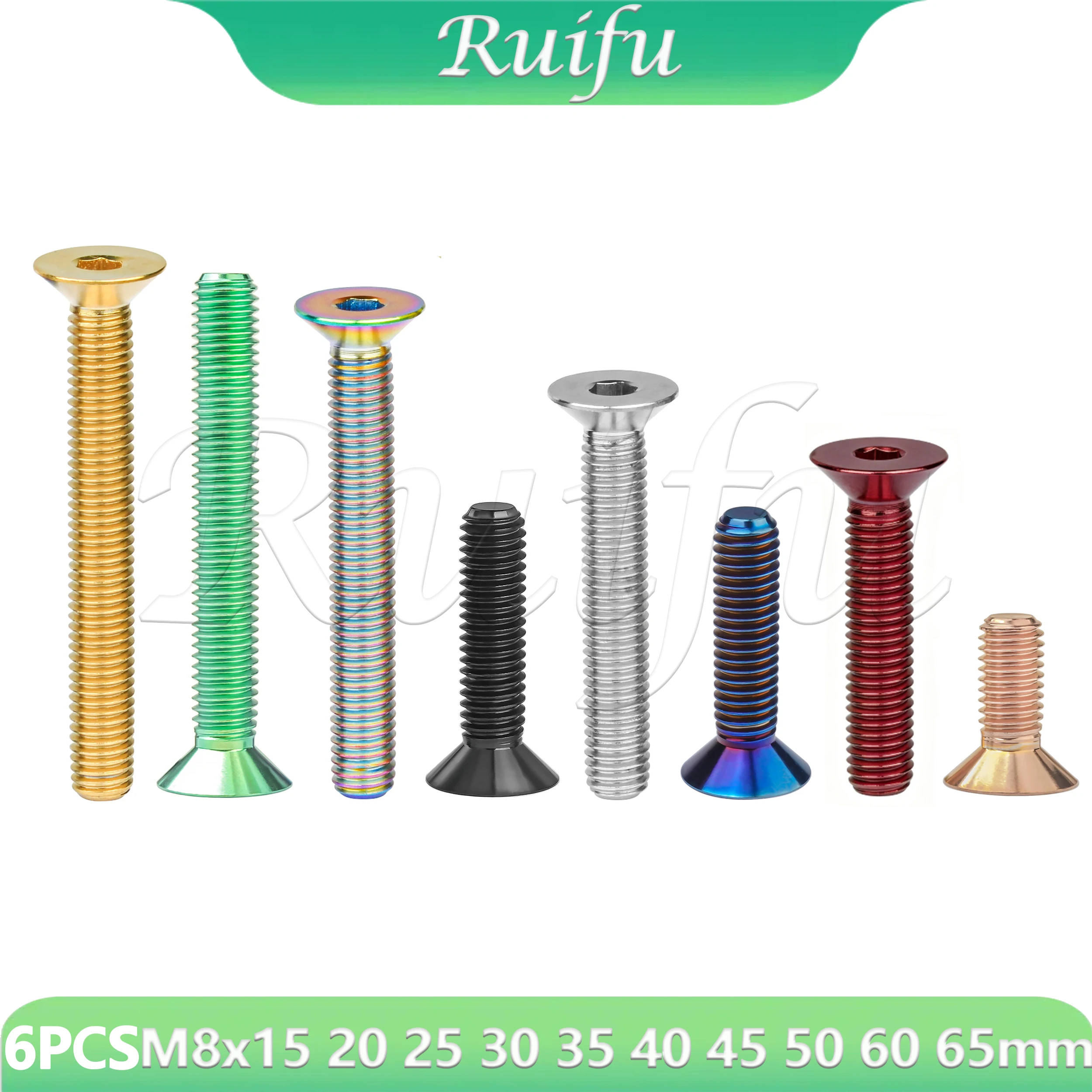 Ruifu Titanium Bolt Ti Bolts  6pcs M8x15 20 25 30 35 40 45 50 60 65mm sink head screw