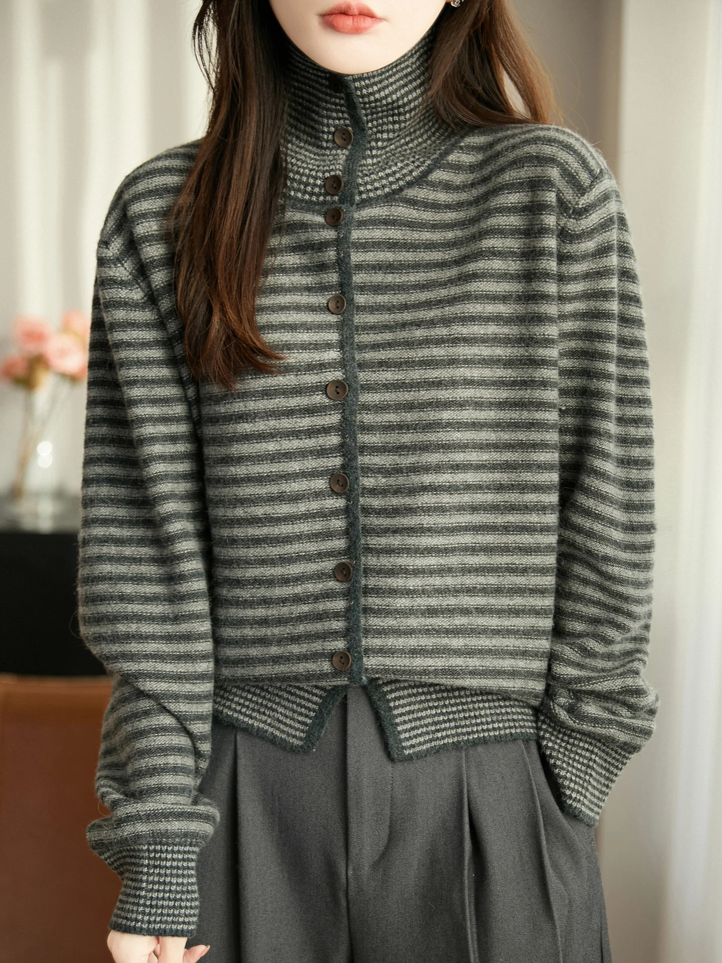 جديد المرأة 30% ميرينو رداء علوي من الصوف فضفاض الخريف الشتاء الإناث محبوك الياقة المدورة سترة سيدة جيرسي ملابس طويلة الأكمام بلايز #4