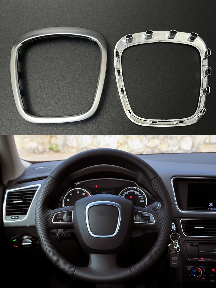 Substituição cromada da capa da guarnição do quadro do volante do carro com logotipo para audi a3 8p