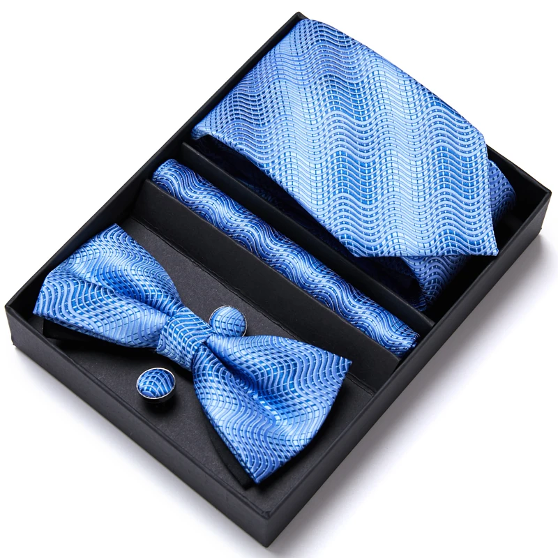 Top grade 7.5 cm Gift Box Bow Tie Hanky Pocket Squares Cufflink Set  Necktie Box Polka dot  Male Performance Suit Accessories