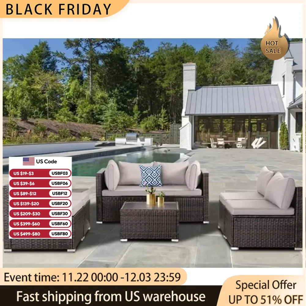 7 Stück Terrassen möbel Set, modulare Terrasse Set Korb weide Outdoor Schnitts ofa Set Pe Rattan Korb Terrasse Gespräch Set