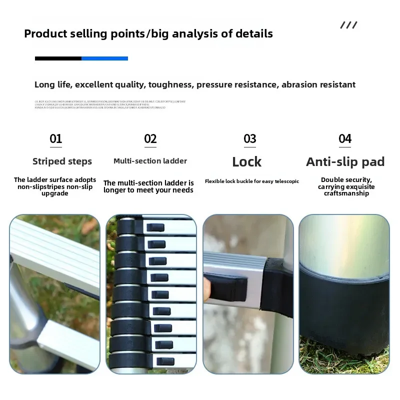 سلم خفيف الوزن، ديكور منزلي سميك، سلم هندسي من سبائك الألومنيوم تلسكوبي، سلم مستقيم