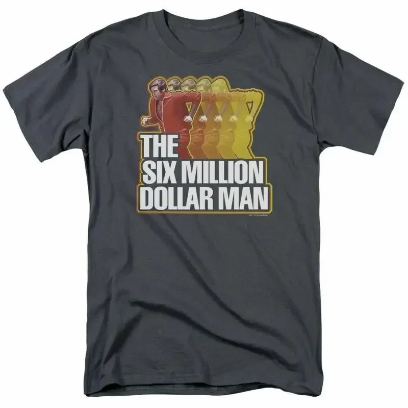 The Six Million Dollar Man Run Fast T Shirt Mens Licensed Classic TV Charcoal