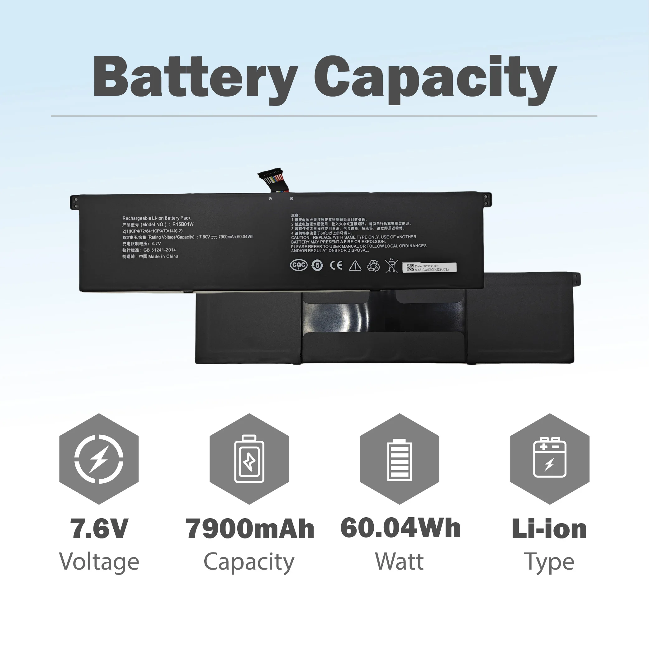 Substituição da bateria do portátil R15B01W para Xiaomi Pro série de 15,6 polegadas
