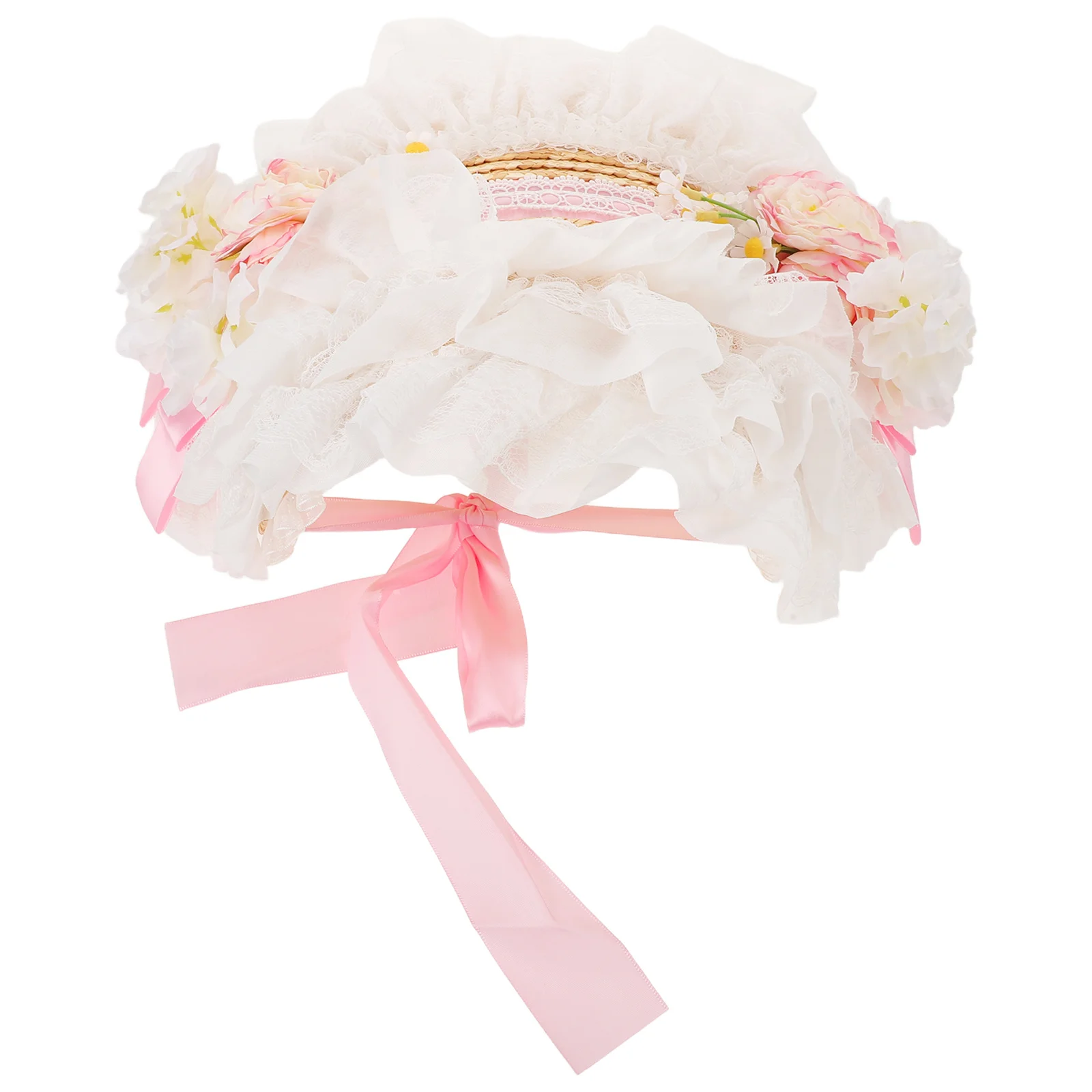 

Lolita Rattan Sun Hat For Girls Victorian Lace Floral Bonnet Wide Brim Uv Protection Hat Beach Garden Outdoor Travel