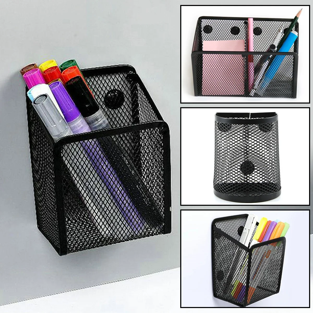 Metal Mesh Pen Cup Sturdy Magnetic Pencil Holder Portable Large Capacity Magnetic Marker Storage Basket for Desktop Storage