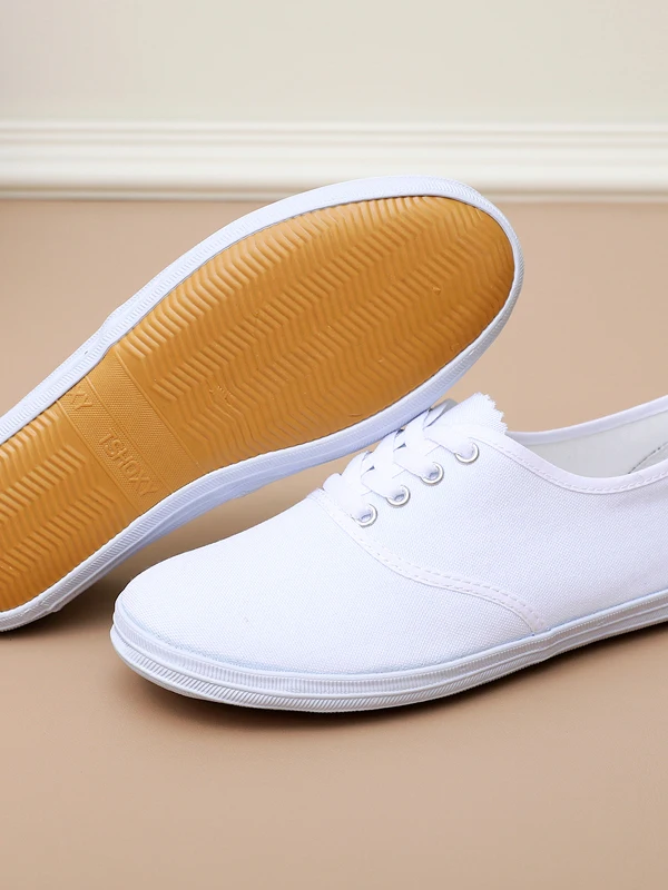 White Canvas Sports Shoes Martial Arts Training Driving Work Shoes Men's Low Cut Breathable round Toe Flat Heel  Color
