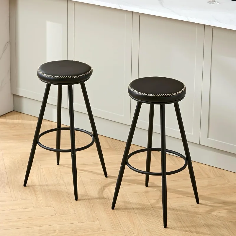 

Bar Stools Set of 2, Swivel Backless 28" Counter Height Bar Stools for Kitchen Island, Faux Leather Counter Stools
