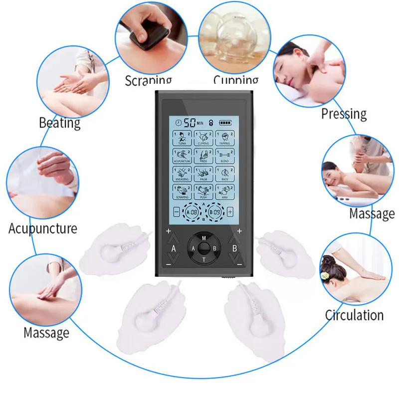 Electric Therapy EMS Muscle Stimulator 24 Modes 4 Output Channel Tens Unit Machine Physiotherapy Pulse Body Massager Dropship