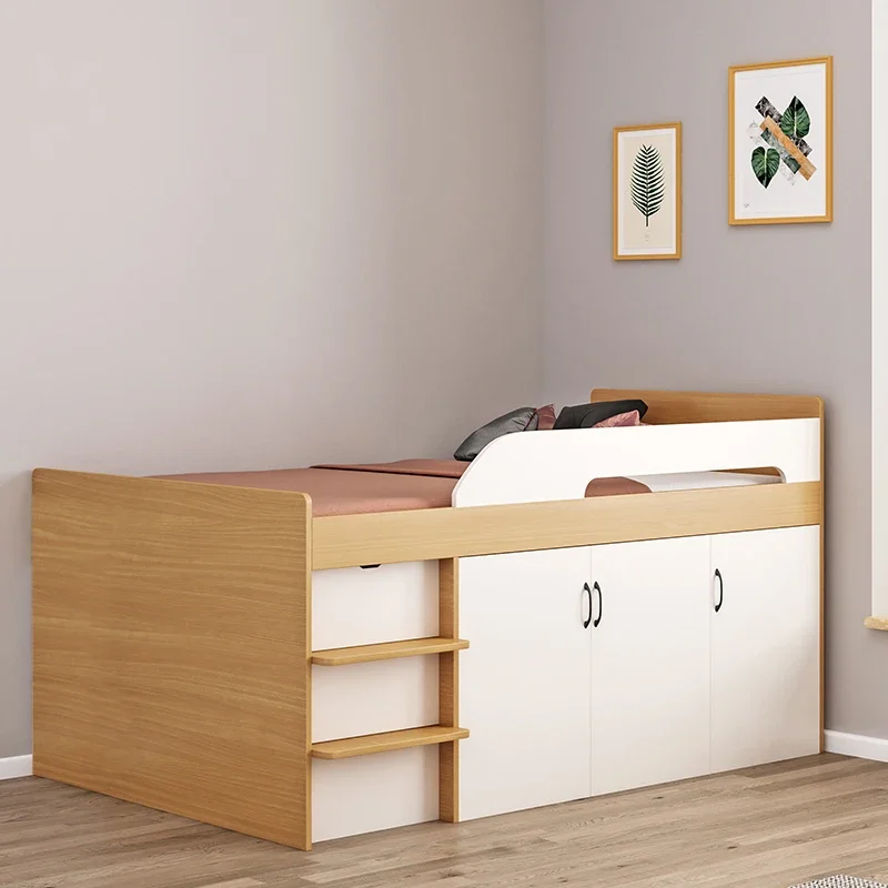 Customized small apartment tatami children's half-height bed wardrobe desk bookshelf integrated storage high box bed with pedals