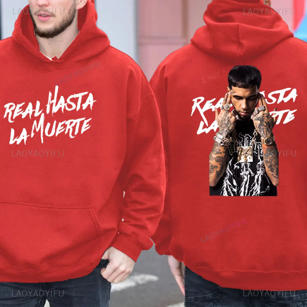 موضة مغني الراب Anuel Aa البلوز ريال Hasta La Muerte الجرافيك هوديي الرجال النساء القطن الهيب هوب هودي كم طويل الشارع الشهير