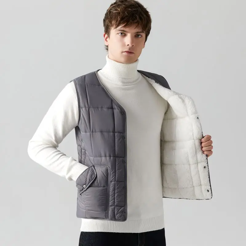 2024 New Autumn and Winter Fashion Warm Vest Men's Inside and Outside Waistcoat Male's Casual Loose Waist Jacket Coat