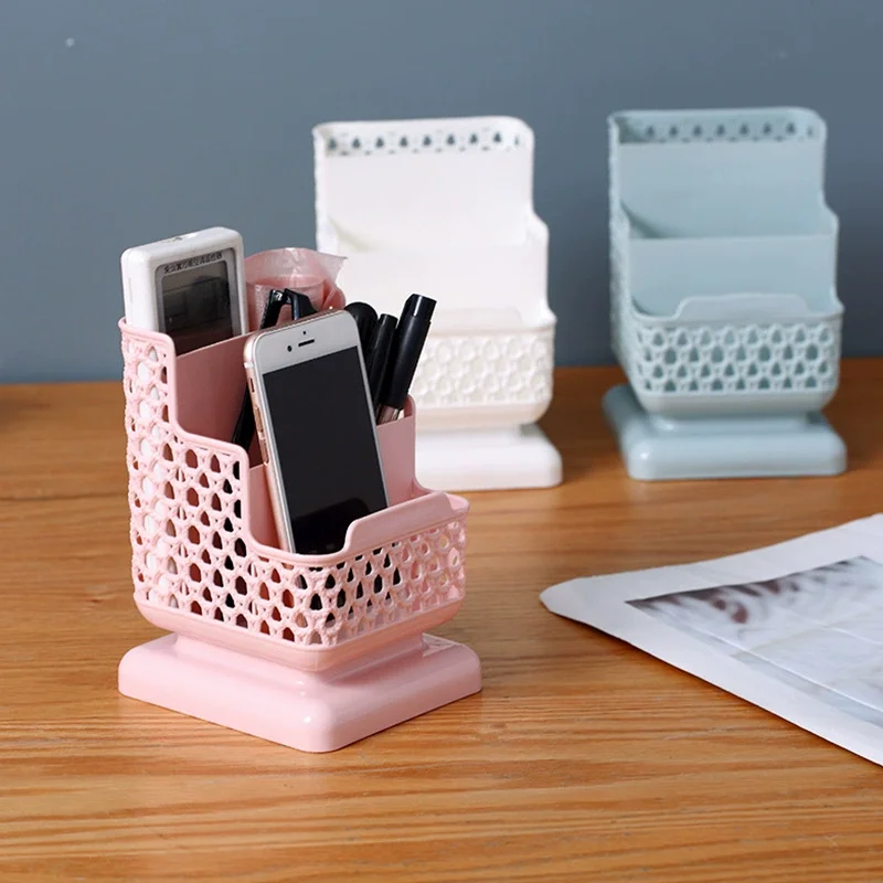Creative & Fresh Square Rattan-Like Pen Holder & Minimalist Plastic Desktop Storage Box - Student Office Supplies
