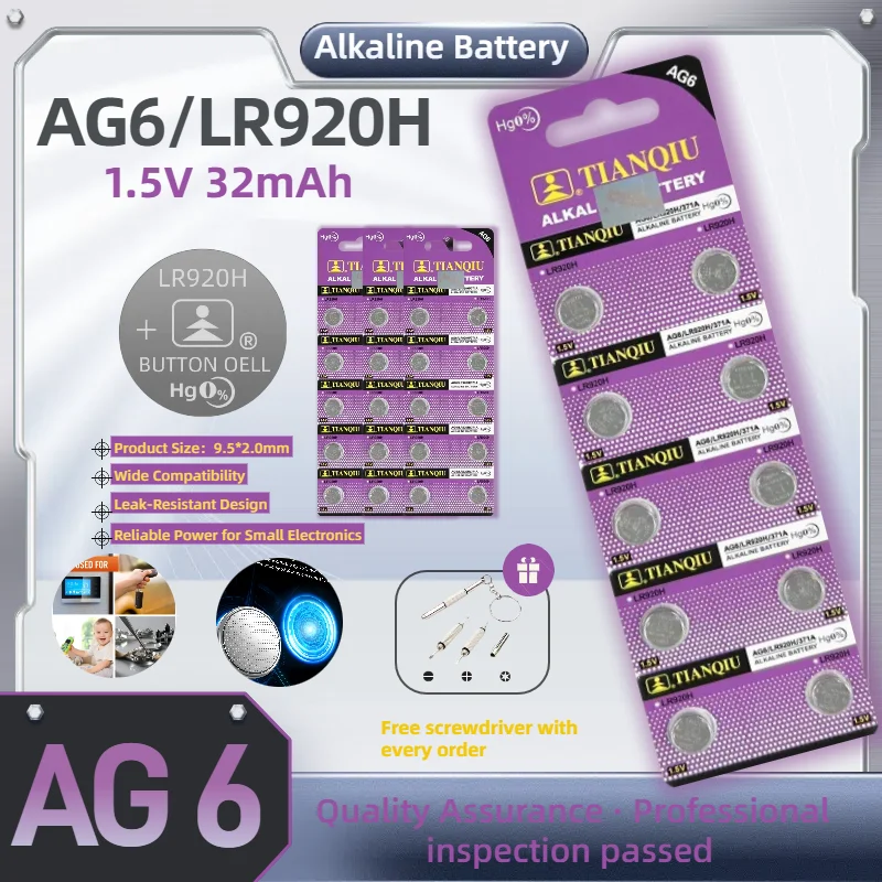 

New Original AG6 32mAh Watch Battery 1.5V 370 LR69 LR920 LR921 SR920SW Alkaline Button Coin Cell Batteries for Watches toys PDAs