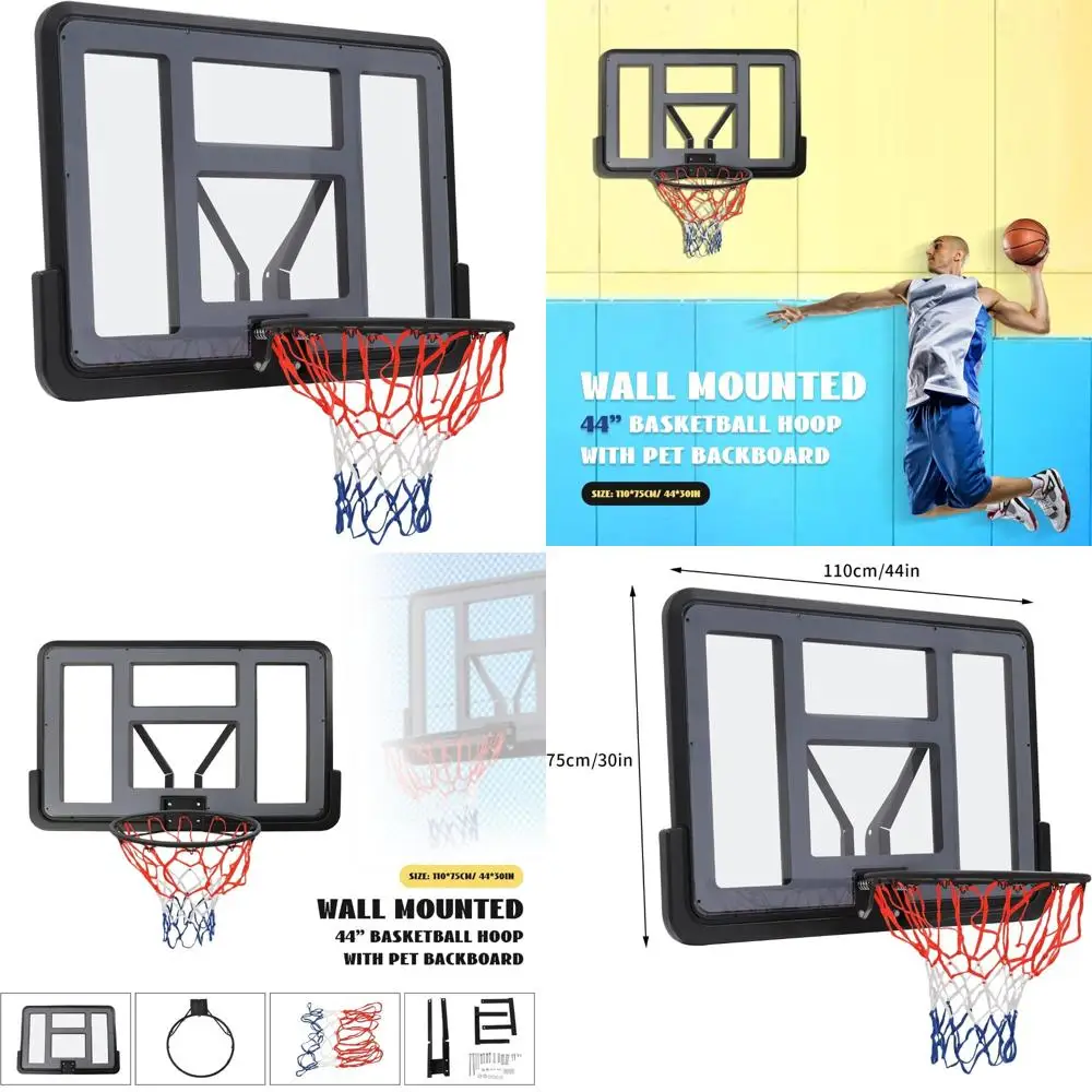 屋内外兼用壁掛けバスケットボールフープコンボ、PETバックボードとリム付き、家庭用およびストリートプレイ用