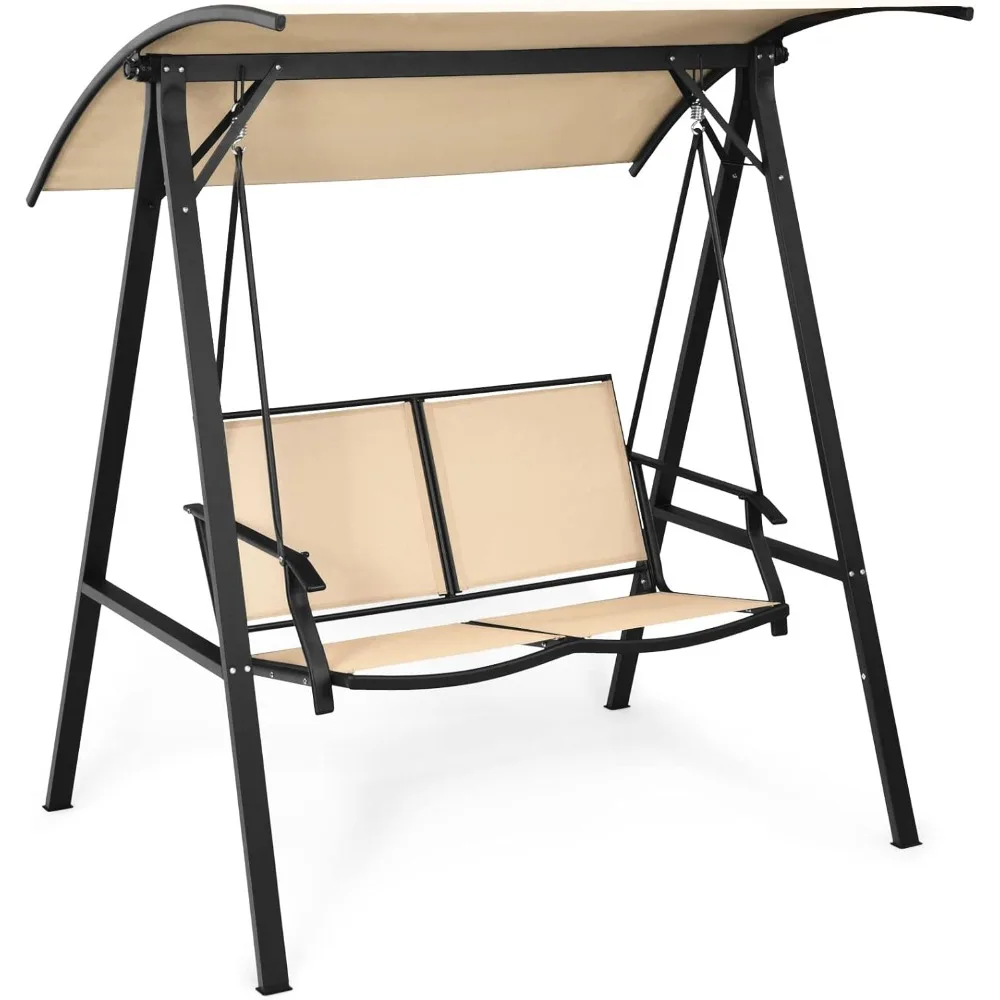 

2-Person Patio Swing, Weather Resistant Porch Swing with Adjustable Canopy, Steel Frame, Outdoor Modern Canopy Swing