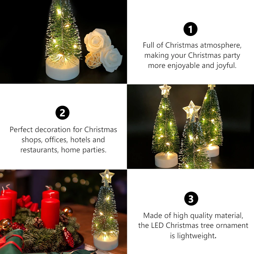 

3 Pcs LED Glowing Christmas Tree Desktop Decorative Ornaments Artificial Plastic