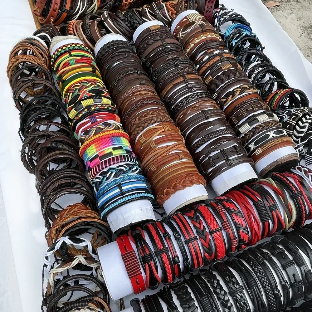 25PCS/set Wholesale Lots Bulk Random Punk Men's Leather Bracelets Femme Pulseras Bileklik Couple Bracelet Men Jewelry WP2