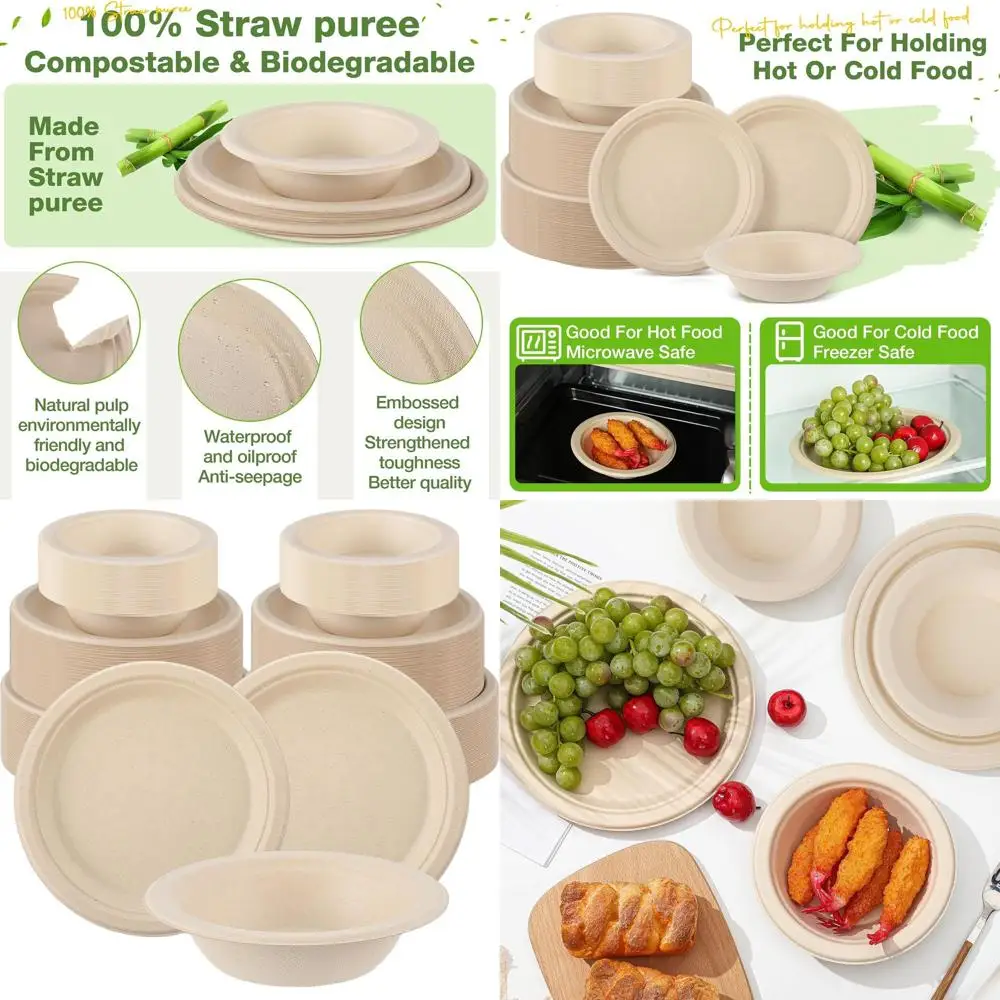 

100-Guest Biodegradable 9-10 Inch Paper Plates & 16oz Bowls Party Supplies Kit
