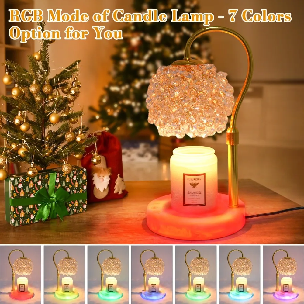 

Candle Warmer Lamp with Timer - Dimmer Electric Candle Lamp Warmer with RGB Mode, 312 K9 Crystals Lampshade