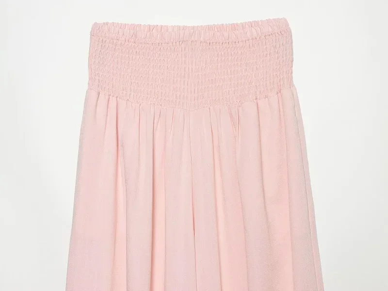 HXAO Sommerhose für Damen mit elastischem Bund, Baggy-Hose in Pink, weit geschnittene Hose mit Schnürung, Jogginghose, Faltenhose, Haremshose für den Urlaub – Detail 5