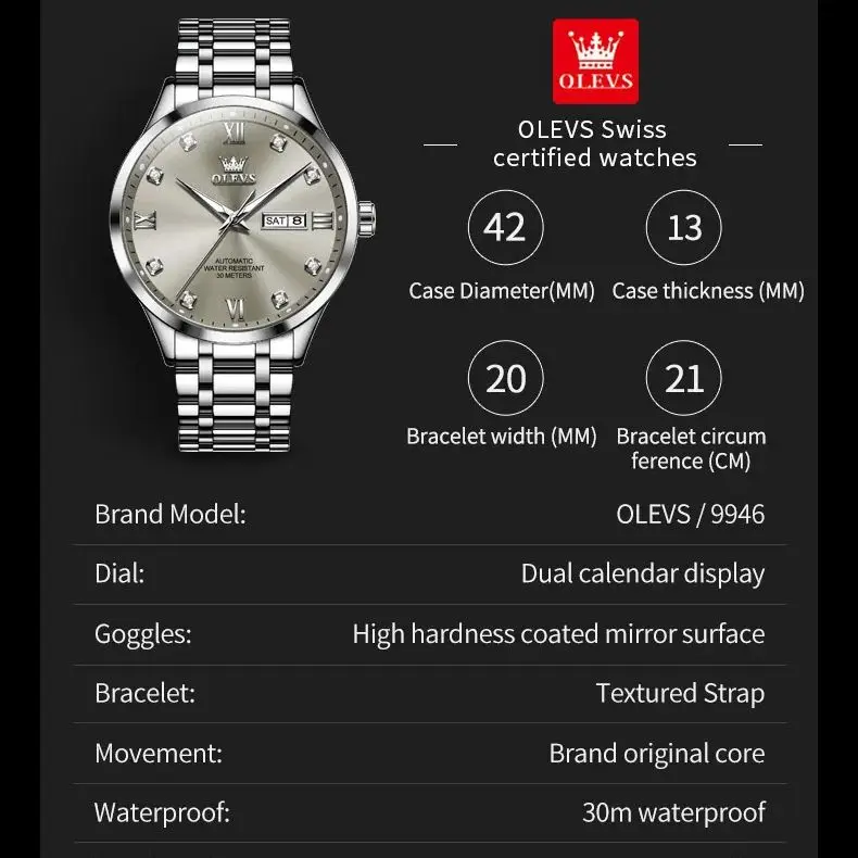 Original OLEVS 9946 Automatic Watch for Men Auto Date Calendar Display Luxury Business Wristwatch Mechanical Men\'s Watches NEW