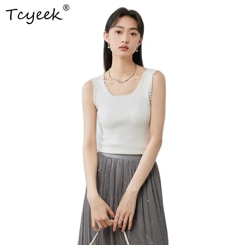

Tcyeek, 10.1%Natural Silk Elegant Knit Vest, Women O Neck Sleeveless, Sexy Basics Versatile Tops, 2024 Summer Fall T47525QC