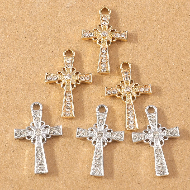 10pcs Luxury Crystal Rhinestone Cross Charms Pendant for Making Earrings Necklace DIY Religious Jewelry Accessories Supplies