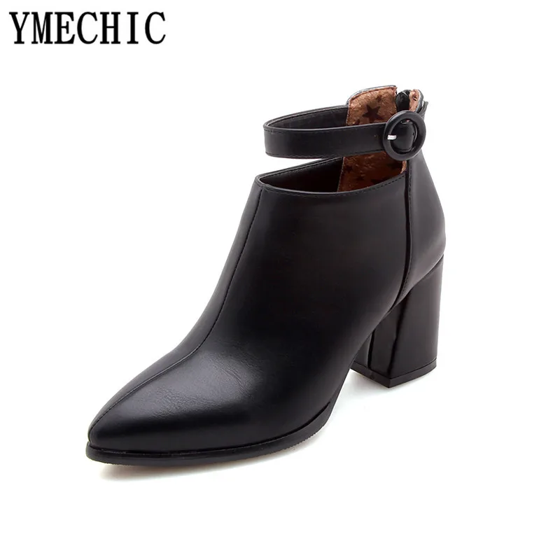 Ymechic-女性用のアンクルバックル付きのレトロなブーツ,ショートブーツ,カジュアル,さまざまな色,ジッパー付きブロック,ハイヒール,冬と秋,2023