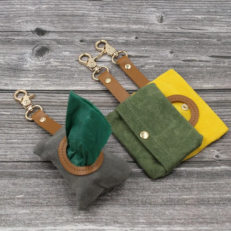 Pet Dog Poop Bag Holder Leash Canvas Adjustable Mini Travel Garbage Bag Dogs Waste Poop Bags Dispenser Cleaning Portable Tools