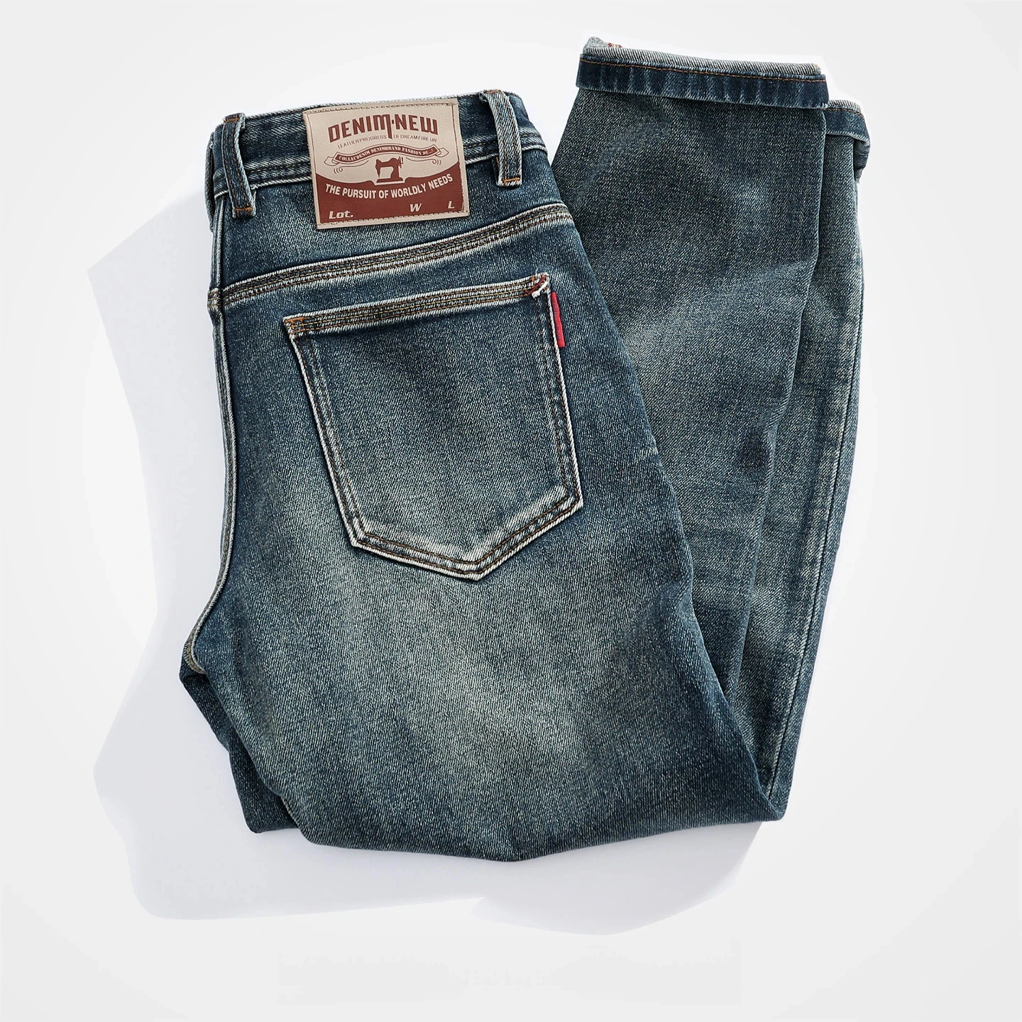 Men's heavyweight stretch jeans retro washed distressed SLIM slim straight pants daily commuting trousers