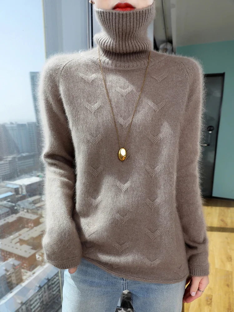 TLOML 新しい女性用 100% ミンクカシミヤセーター タートルネック ケーブルニット プルオーバー 厚手 カジュアル 秋冬 ソフトで暖かい 長袖トップス