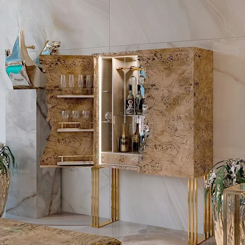 الفن الفاخر الخفيف المصنوع من الفولاذ المقاوم للصدأ El wi ne cab inet، مصمم منزل الفيلا الصلبة woo d Advanced creat ive #3