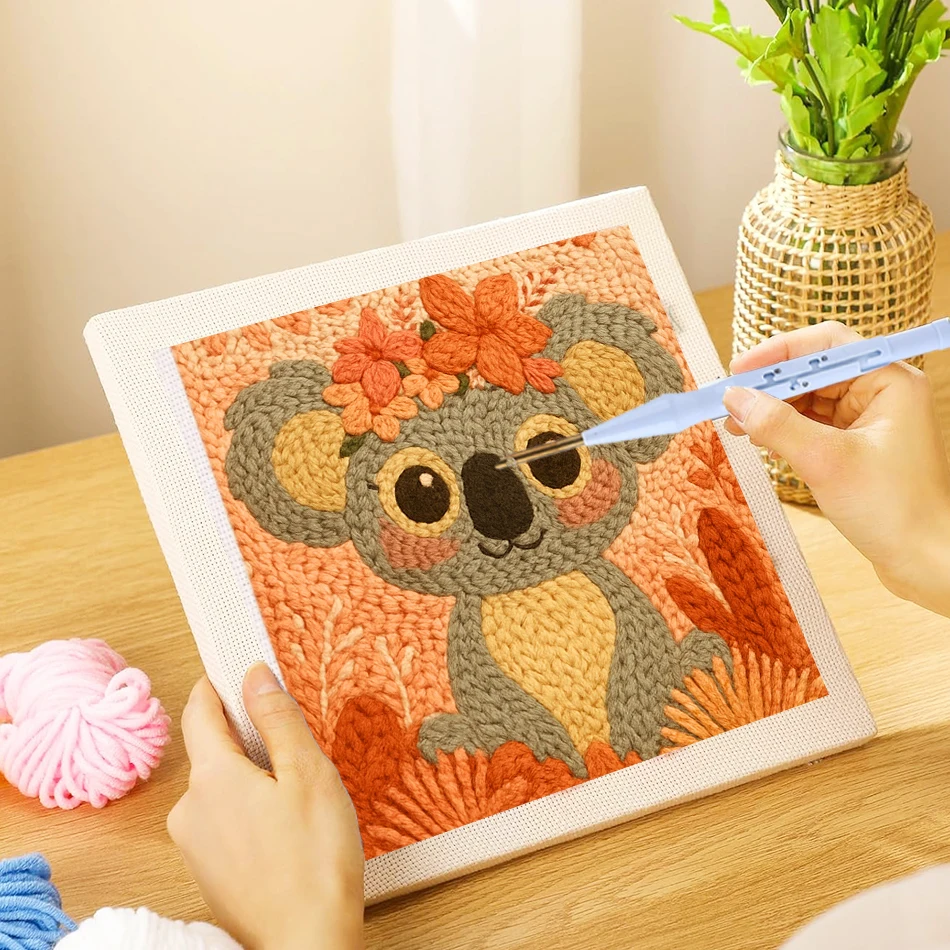 

Frame Punch Needle Embroidery Starter Kits Cute Cartoon Fox Rabbit Crafts Supplies Needle Set For Adults Yarn Cross Stitch Kit