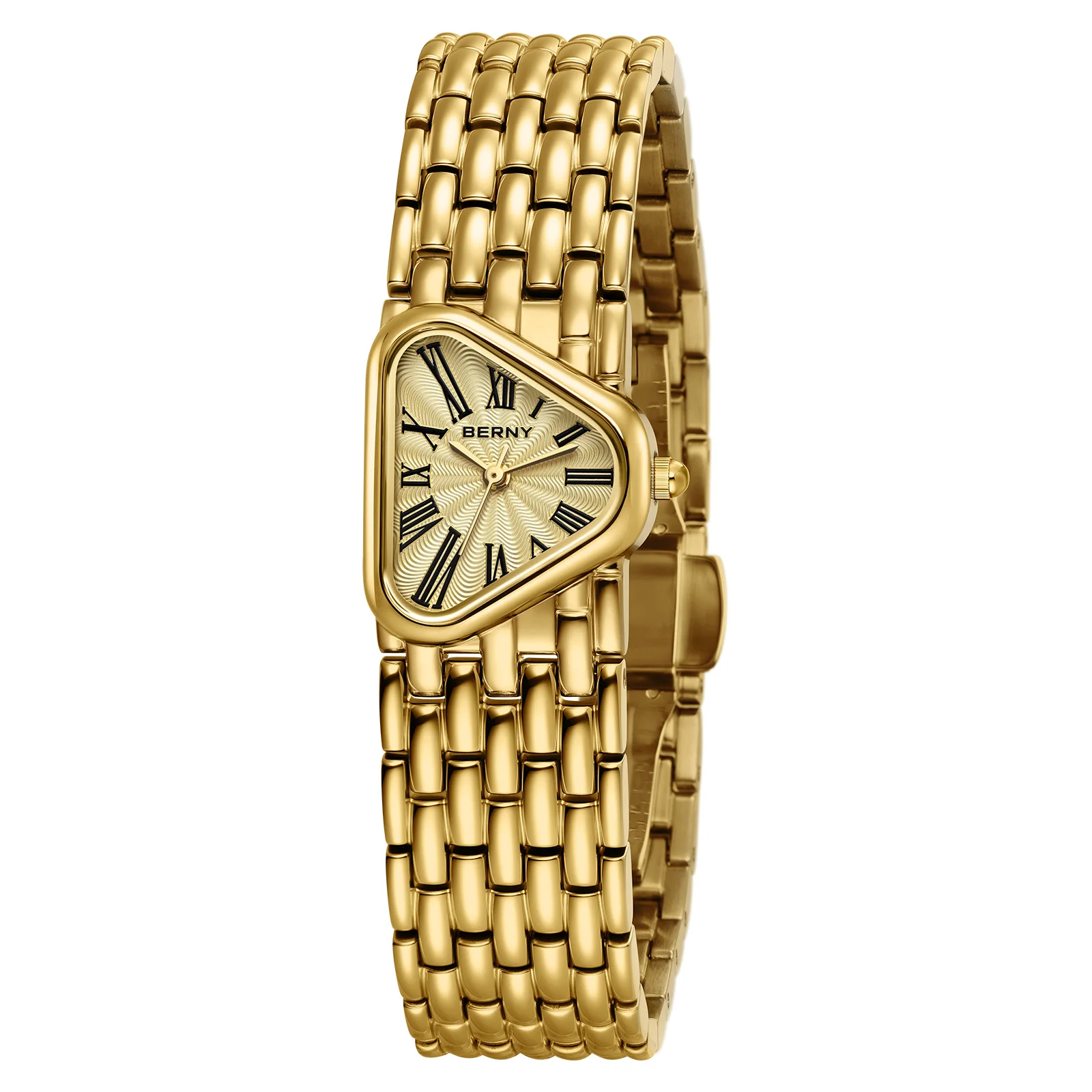 BERNY Luxury Women's Watch Elegant Triangular Dial Golden Ladies Quartz Watches Fashion Casual Dress Wristwatch Gift For Women