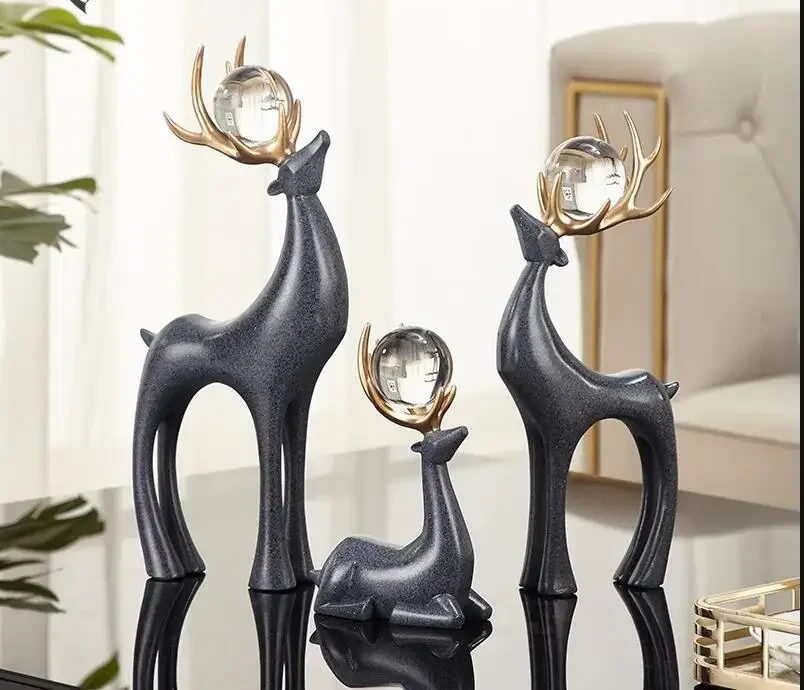 

Modern Home Decoration Resin Deer Ornaments Three-piece Suit Desktop Animal Statuette Decorative Crafts Furnishings Figurines