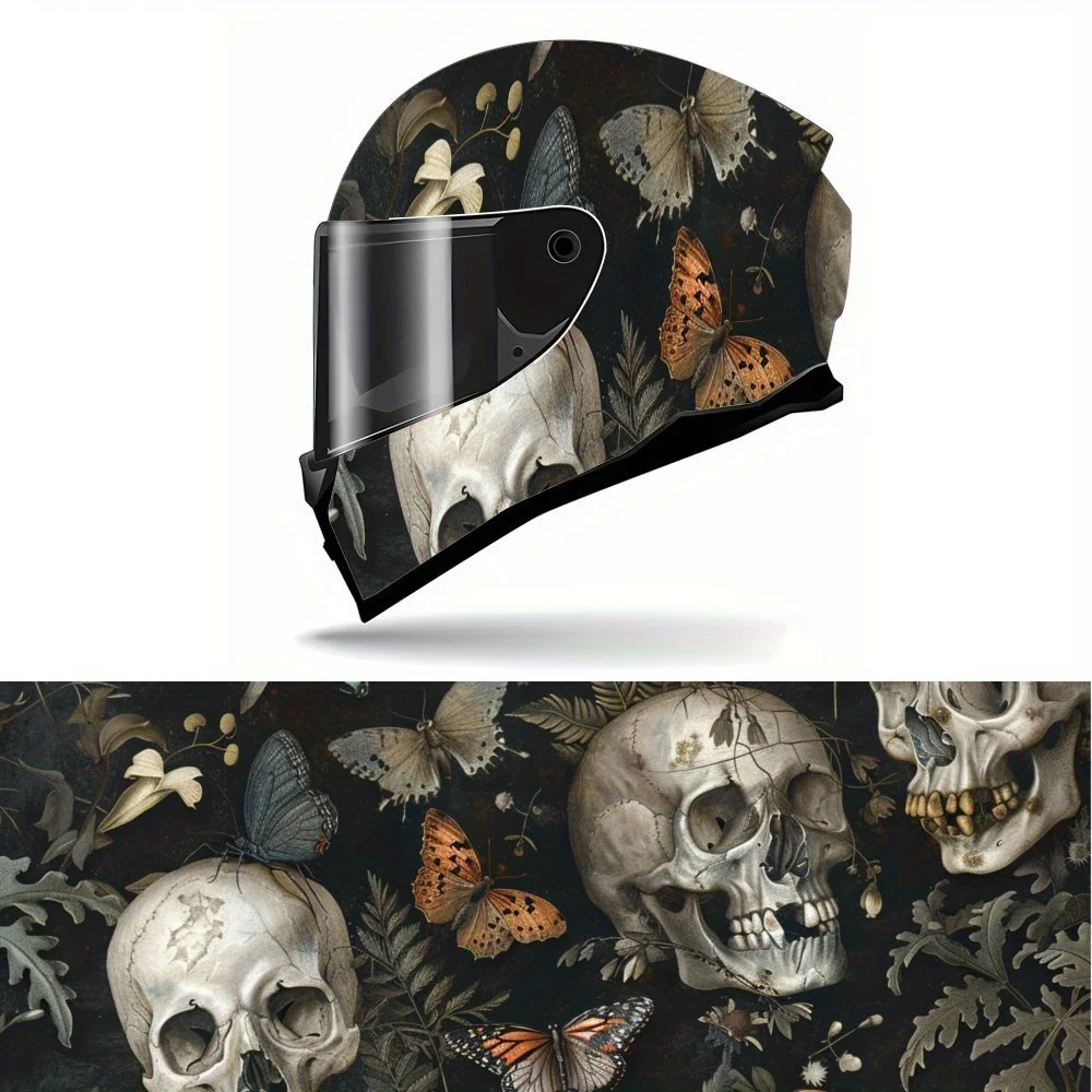 

Retro Skull and Butterfly PVC Motorcycle Helmet Vinyl Wrap, Self-Adhesive Waterproof Sticker, Anti-Scratch Decorative Film for F