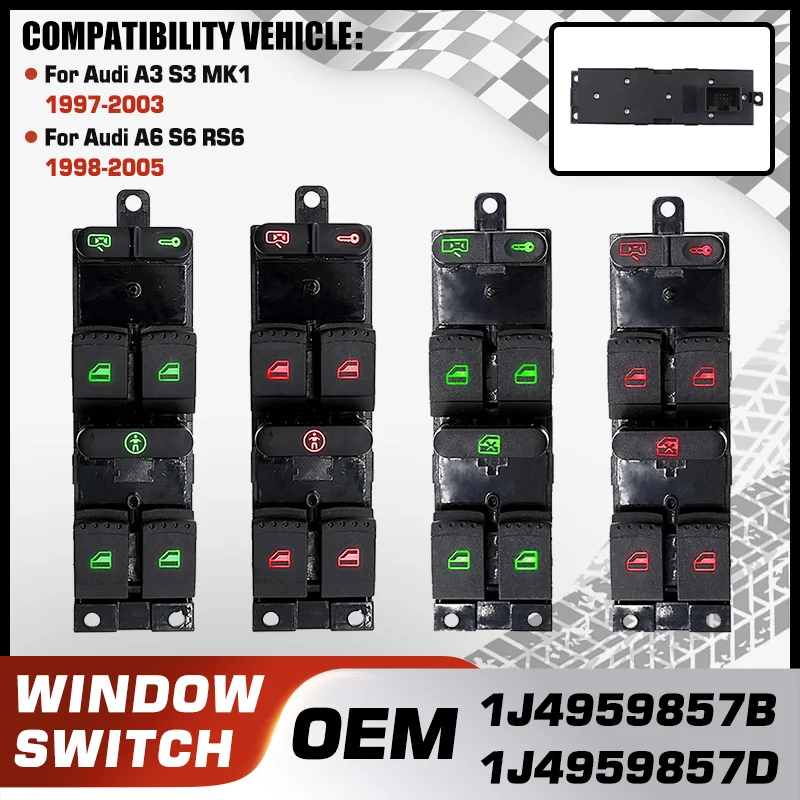 

1J4959857B 1J4959857D For Audi A3 S3 8L MK1 1997-2003 Audi A6 S6 RS6 1998-2005 Electric Power Car Window Control Switch Button