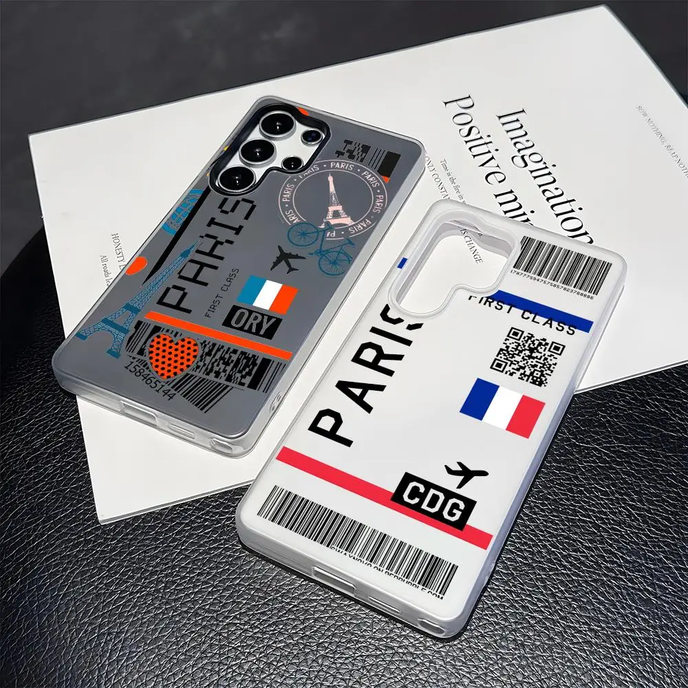 Plane Travel Ticket France Phone Case For Samsung Galaxy S25 S24 S23 Ultra Jelly Clear Case Soft TPU 2-in-1Shockproof Cover