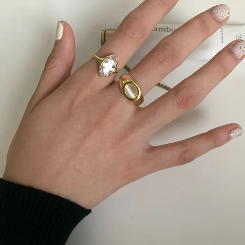 LIVVY kolor srebrny koreański Trendy eleganckie geometryczne musujące cyrkonie pierścionki dla kobiet biżuteria panny młodej akcesoria ślubne
