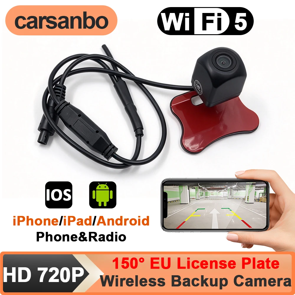 Carsanbo WiFi Car Wireless Rear View Camera for IOS Android EU European License Plate HD Night Vision Waterproof Reverse Backup